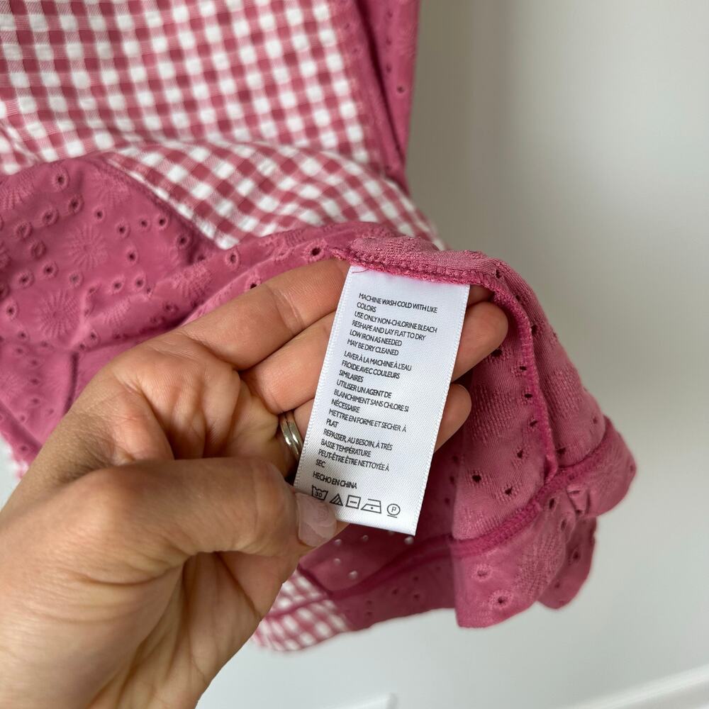 Urban Outfitters Felicity Eyelet Bustier Gingham Print Mini Dress Pink L NWT - Picture 10 of 10